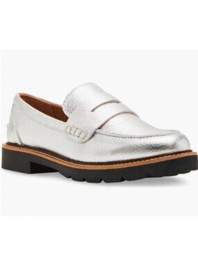 NEW Blondo Waterproof Penny Loafer Silver Leather Womens Size 7.5 $130 [jb]